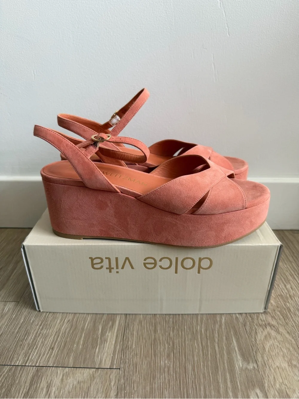 Stuart Weitzman Carmen Midi Wedge Sandals Terracotta Suede Size 9.5B